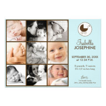 5x7 Photo Collage Blue Baby Birth Announcement