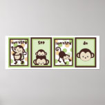 5x7 Pop Monkey Zoo Animal Baby Bedding Wall Art Posters