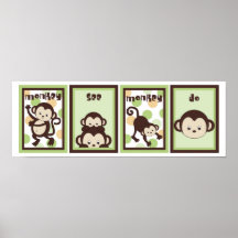5x7 Pop Monkey Zoo Animal Baby Bedding Wall Art Posters