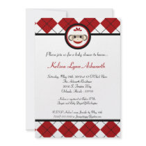 5x7 Red Arg Sock Monkey Toy Baby Shower Invitation