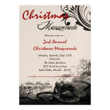 5x7 Red Black Masquerade Christmas XMAS Invitation