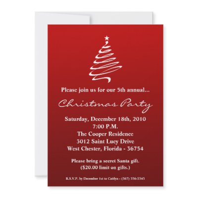 5x7 Red White XMAS Tree Christmas Party Invitation by AnnLeeDesigns