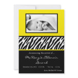 5x7 Sassy Yellow Zebra PHOTO Birth Announcement