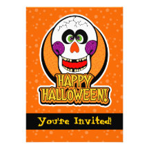 5x7 Silly Cartoon Skull Halloween Invitations