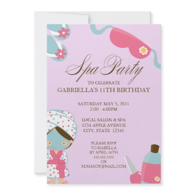 5x7 Spa Party Birthday Party Invitation by ohbabypaperie