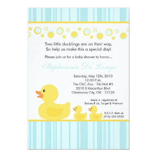 5x7 TWIN Yellow Rubber Duck Baby Shower Invitation 5x7 TWIN Yellow Rubber Duck Baby Shower Invitation