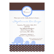 5x7 TWINS Mod Blue Elephant Baby Shower Invitation