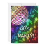 60s invitation with disco ball and rainbow of star