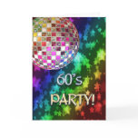 60s invitation with disco ball and rainbow of star greeting card