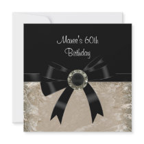 60th Antique Paper Black Diamond Jewel Bow Personalized Invitation