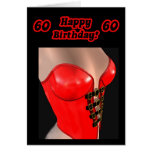 60th Birthday card with a sexy red basque