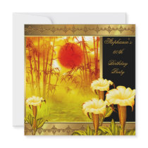 60th Birthday Elegant Asian Gold Yellow Floral 2 Custom Invitations