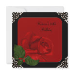 60th Birthday Elegant Red Rose Black Flowers Custom Announcements