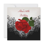 60th Birthday Lace Black White Silver RED Rose Announcements
