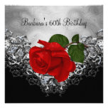 60th Birthday Lace Black White Silver RED Rose Personalised Announcement