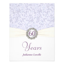 60th Birthday Party Invitations Lavender Damask