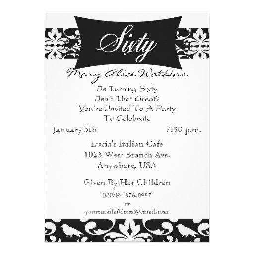 60th Birthday Party Personalised Invitation