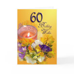 60th Birthday Wishes Card - freesias and candle