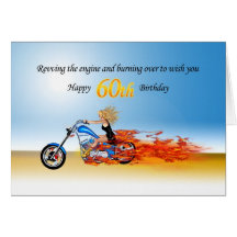 60th Birthday with a Flaming Motorcycle Card