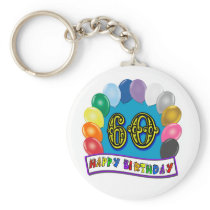 60th Happy Birthday Balloons Merchandise Key Chain