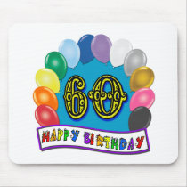 60th Happy Birthday Balloons Merchandise Mouse Mat