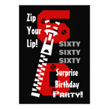 60th SURPRISE Birthday Black Red White B470 Custom Invites