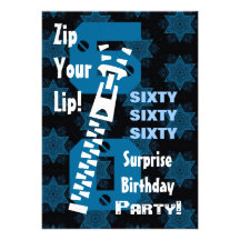 60th SURPRISE Birthday Blue Stars Zipper B471 Personalized Announcements