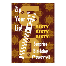 60th SURPRISE Birthday Gold Stars Zipper B472 Custom Invitation