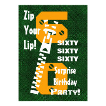 60th SURPRISE Birthday Green Gold Zipper B475 Personalised Invite