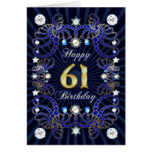 61st birthday card with masses of jewels