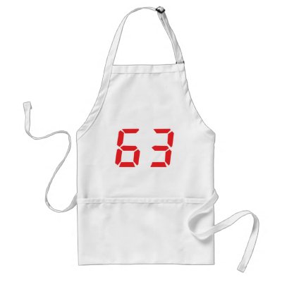 63 sixty-three red alarm clock digital number apron by Tomaniac
