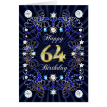 64th birthday card with masses of jewels