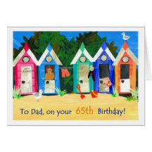 65th Birthday Card for a Father - Beach Huts