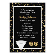 65th Birthday Party Invitation -- 65 and Confetti
