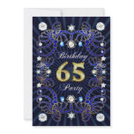 65th birthday party invite with masses of jewels