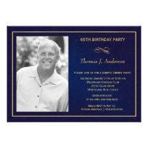 65th Birthday Party Photo Invitations  Royal Blue
