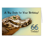 66th Birthday card with a smiling alligator