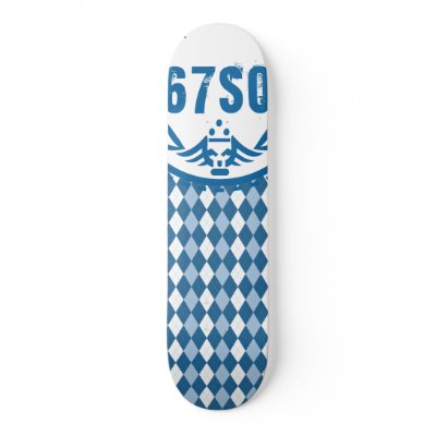 67SOSK8 ARGYLE SERIES BLUE & WHITE LOGO SKATEBOARD DECK by bluebabydesigns