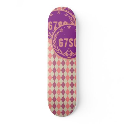 67SOSK8 ARGYLE SERIES PURPLE & PEACH LOGO SKATEBOARD DECK by bluebabydesigns