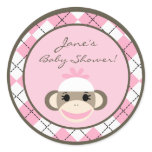 6 - 3"  Favour Stickers Pink Argyle Sock Monkey