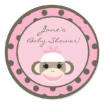6 - 3"  Favour Stickers Pink Sock Monkey