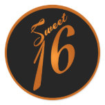 6 - 3"  Favour Stickers Sweet 16 Orange Black