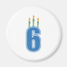 6 Birthday Candles (Blue / Green) Refrigerator Magnets
