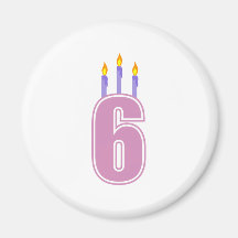 6 Birthday Candles (Pink / Purple) Magnets