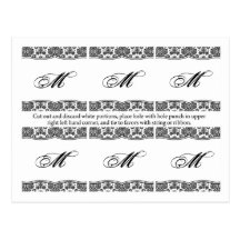 6 Favor Tags Black White Damask Lace Print Pattern Postcard
