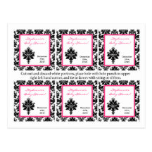6 Favour Tags Hot Pink Black Damask Postcard