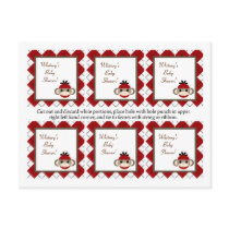 6 Favour Tags Red Sock Monkey Argyle