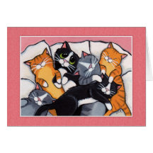 6 Sleepy Cats in the Bed - Cat Art Cards