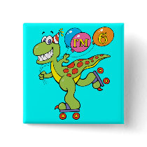 6th Birthday Dinosaur Button