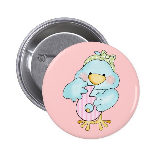 6th Birthday Girl Bird Button